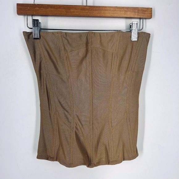 Outcast Tops - Outcast Womens Tan Mesh Strapless Corset Top Size M Boning Detail Back Zip